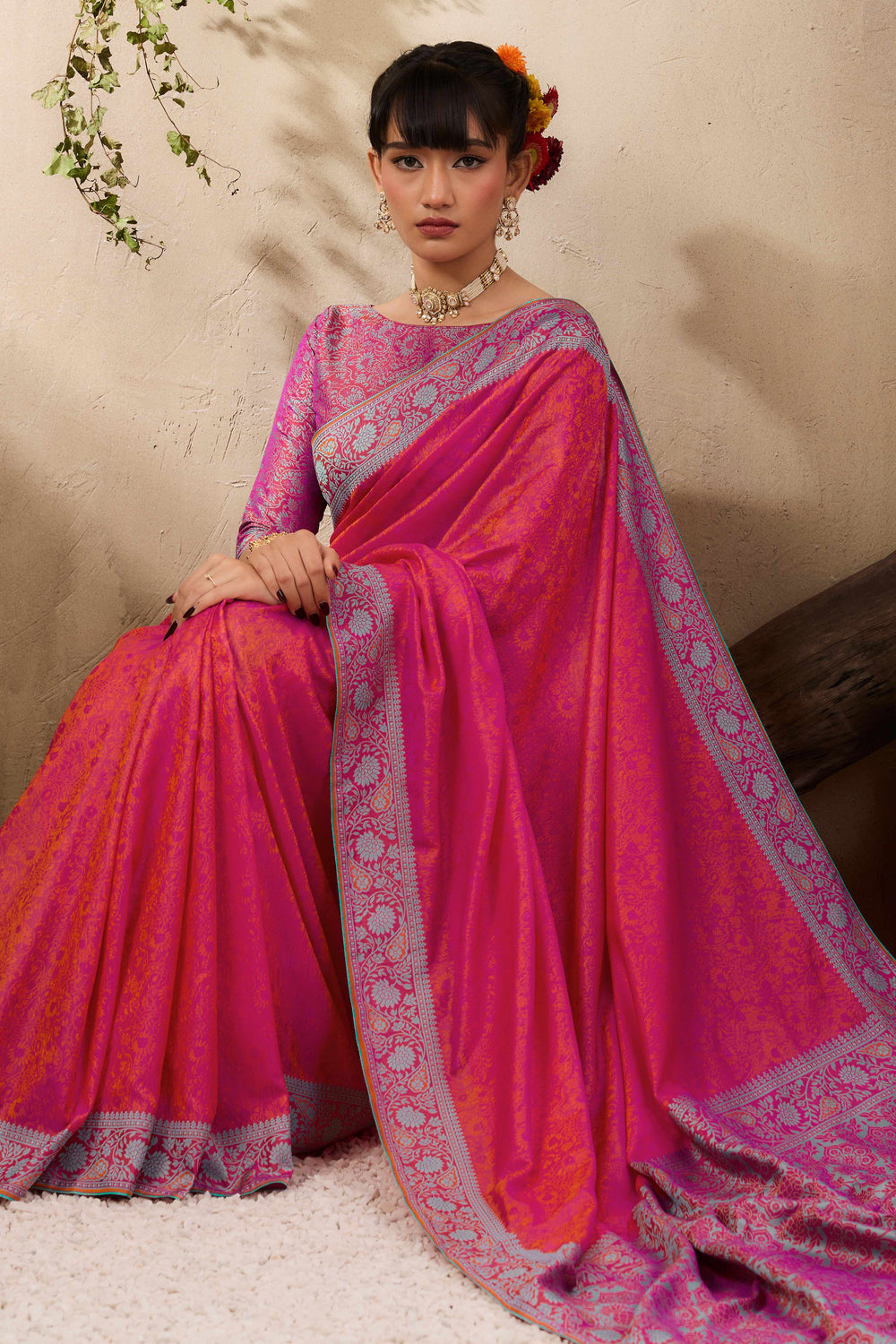 Magenta Pure Silk Kanjivaram Handloom Banarasi Saree 