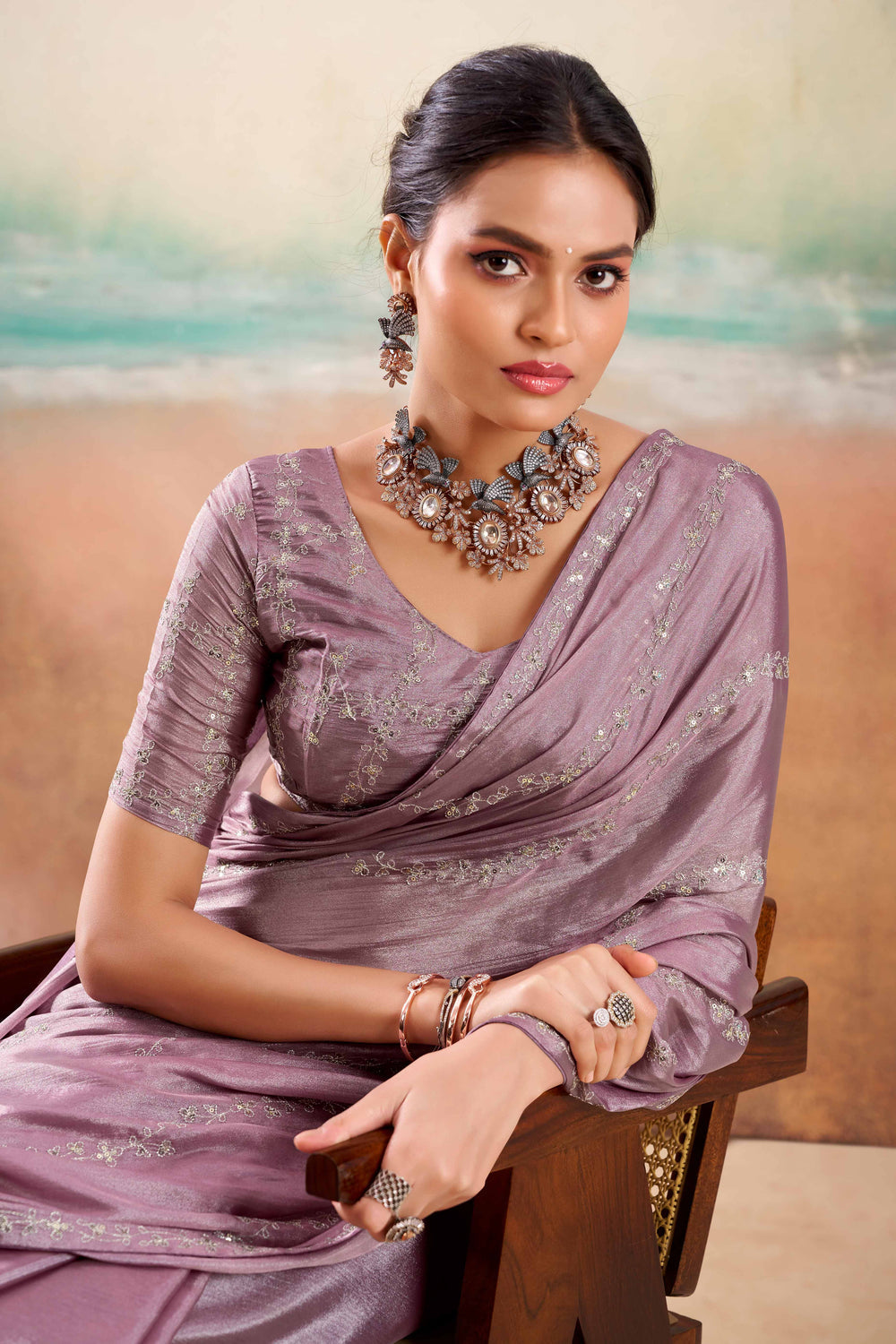 Dusty Purple Two Tone Chiffon Saree 