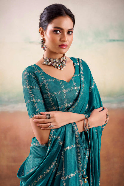 Teal Two Tone Chiffon Saree 