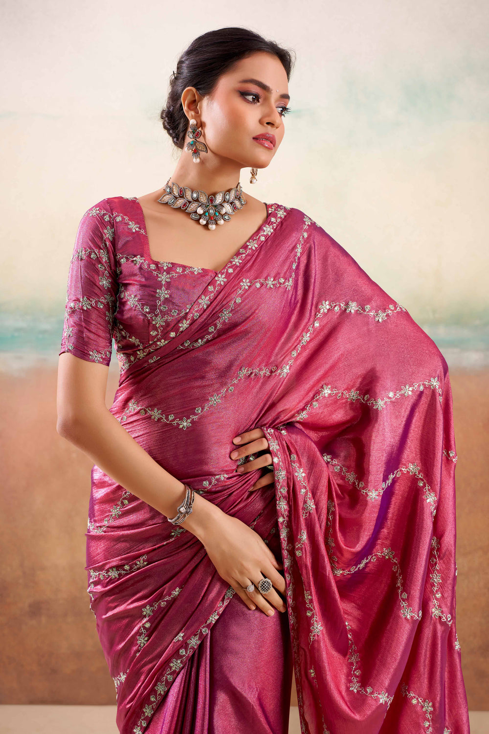 Magenta Pink Two Tone Chiffon Saree 