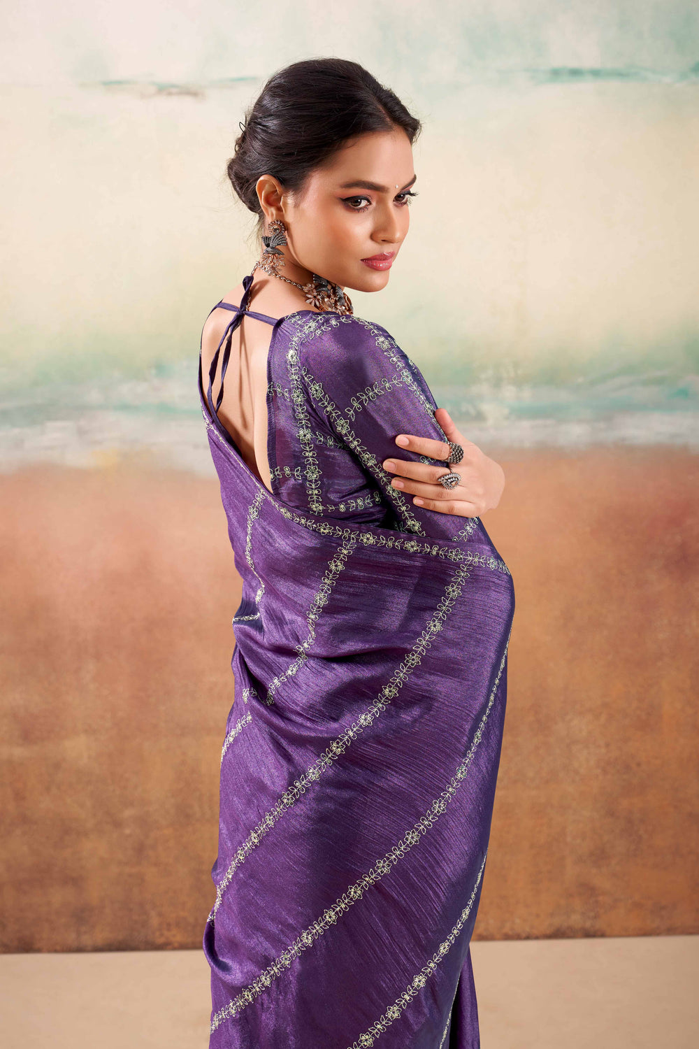 Royal Purple Two Tone Chiffon Saree 