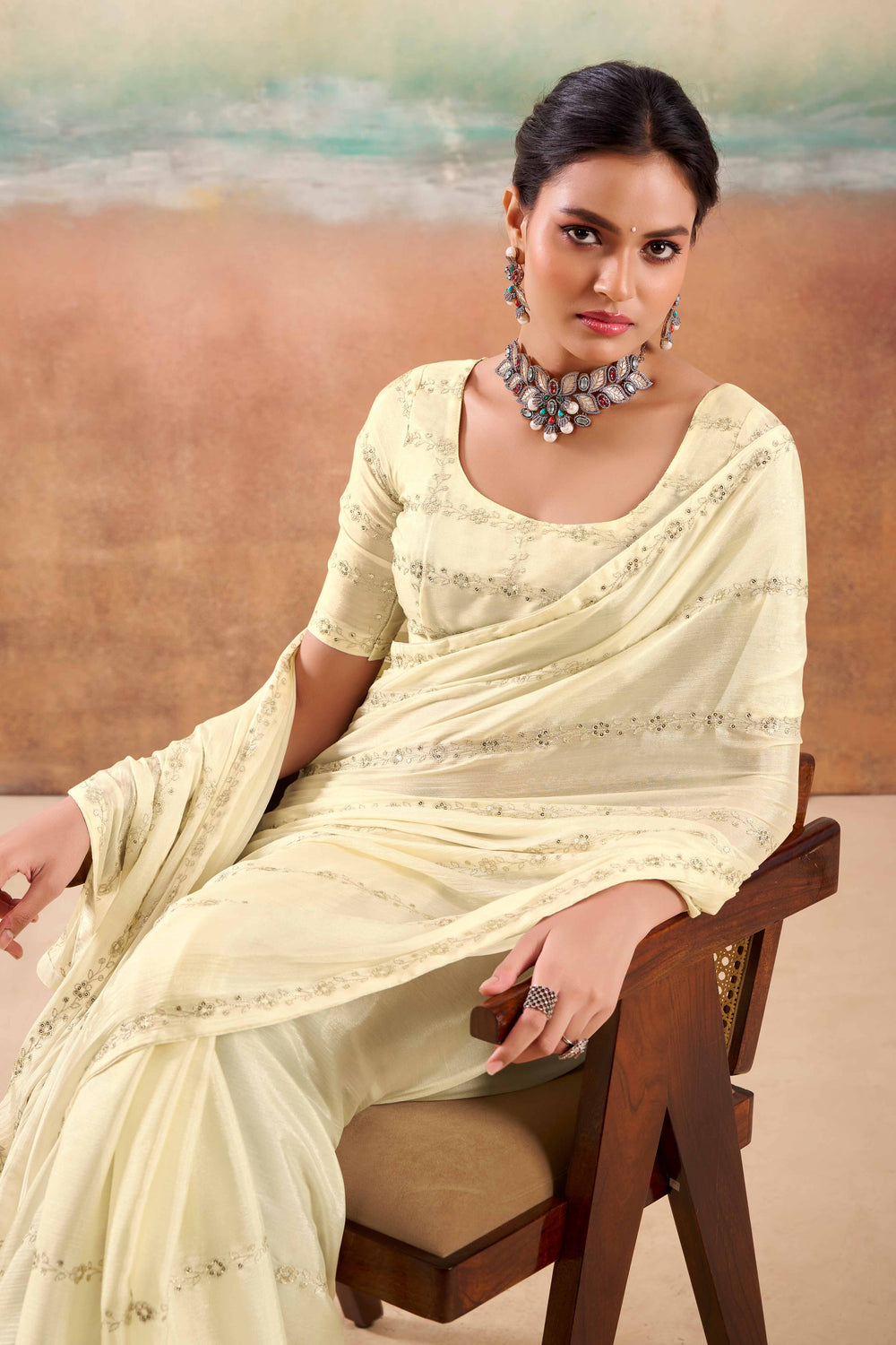 Offwhite Two Tone Chiffon Saree 
