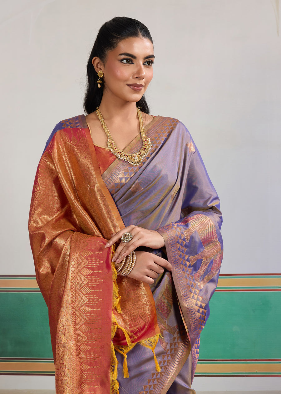 Lavender Pure Soft Silk Handloom Saree Panetar Saree Anant Tex Exports Pvt.Ltd..