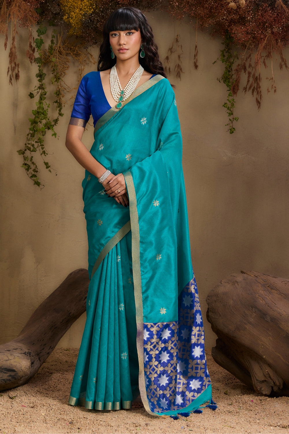 Blue Pure Tussar Handloom Silk Saree 