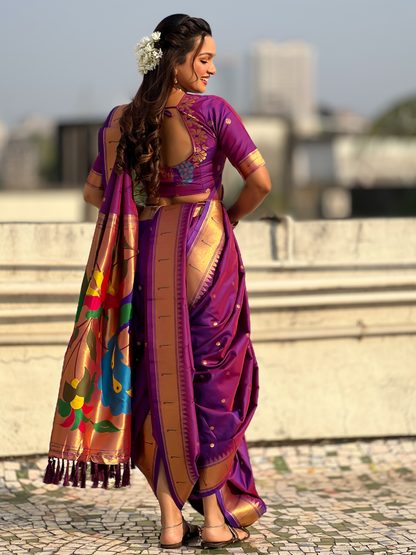 Purple Wedding Special Nauvari Paithani Soft Silk Saree 