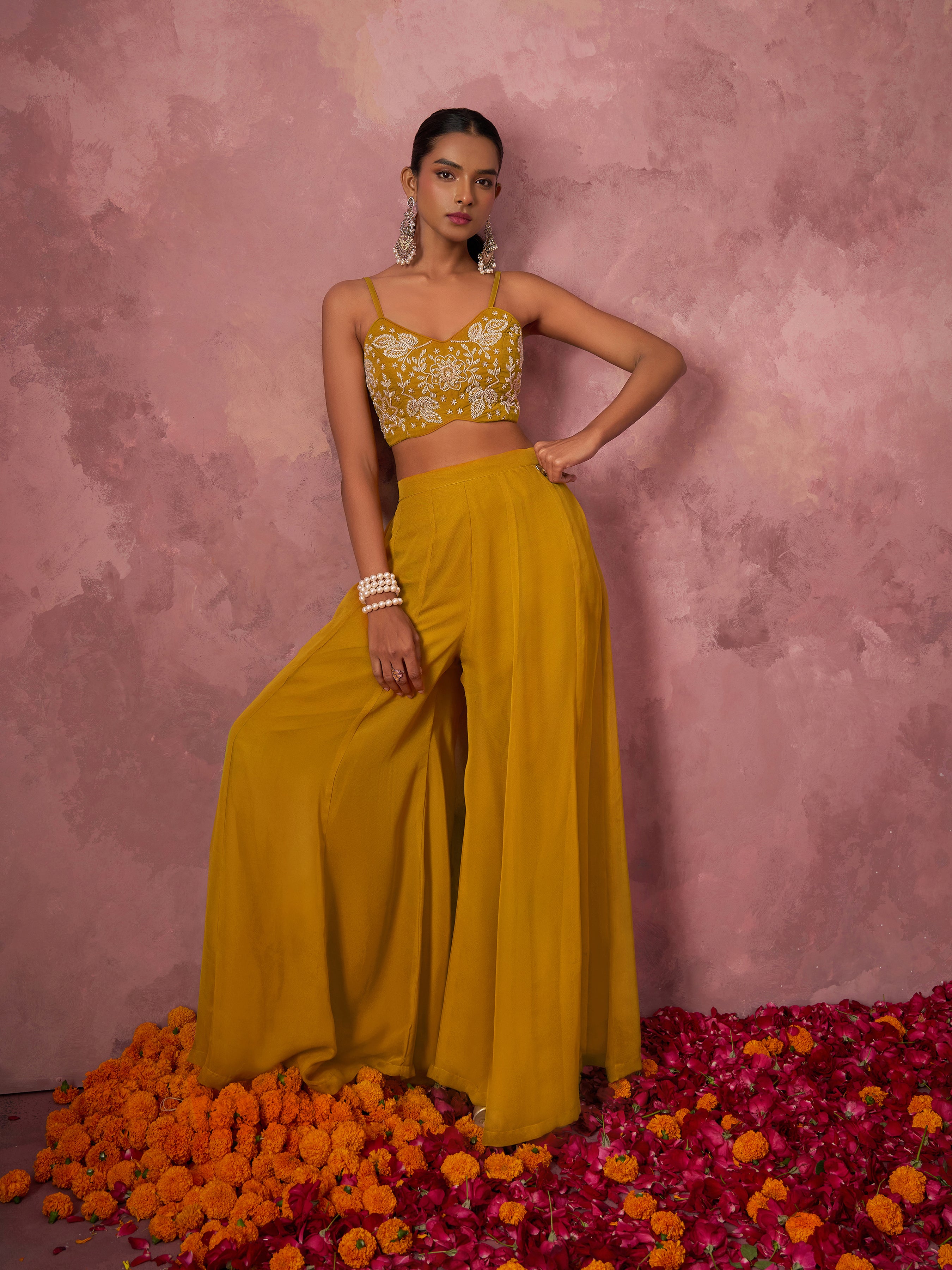 Mustard Yellow Georgette Sharara Set