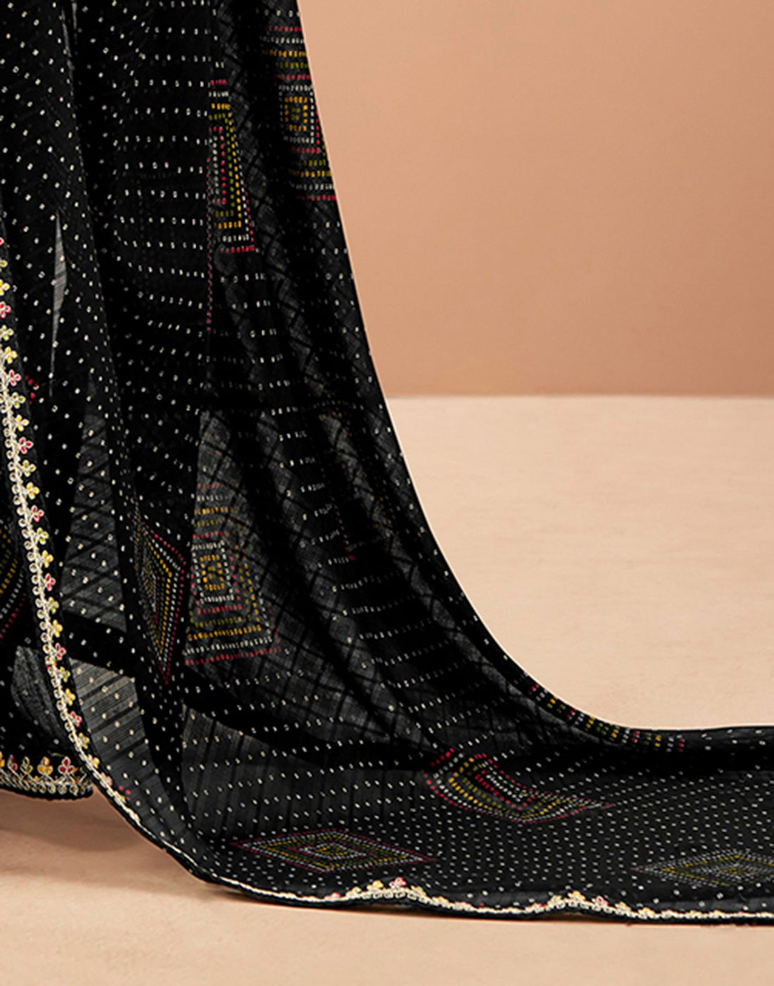 Black Georgette Fancy Pattern Saree with Meena Border