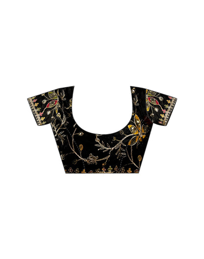 Black Georgette Fancy Pattern Saree with Meena Border