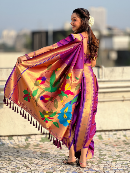 Purple Wedding Special Nauvari Paithani Soft Silk Saree 