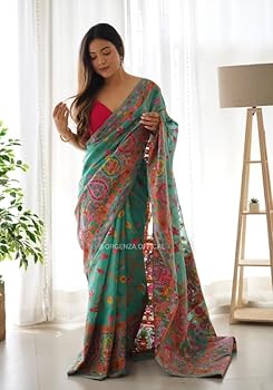 Green Pure Soft Pashmina Kachi Work Saree