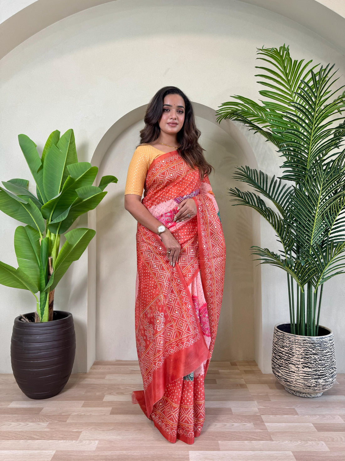 Red Pure Soft Tissue Bandhani Print Saree Tissue Saree Anant Tex Exports Pvt.Ltd..