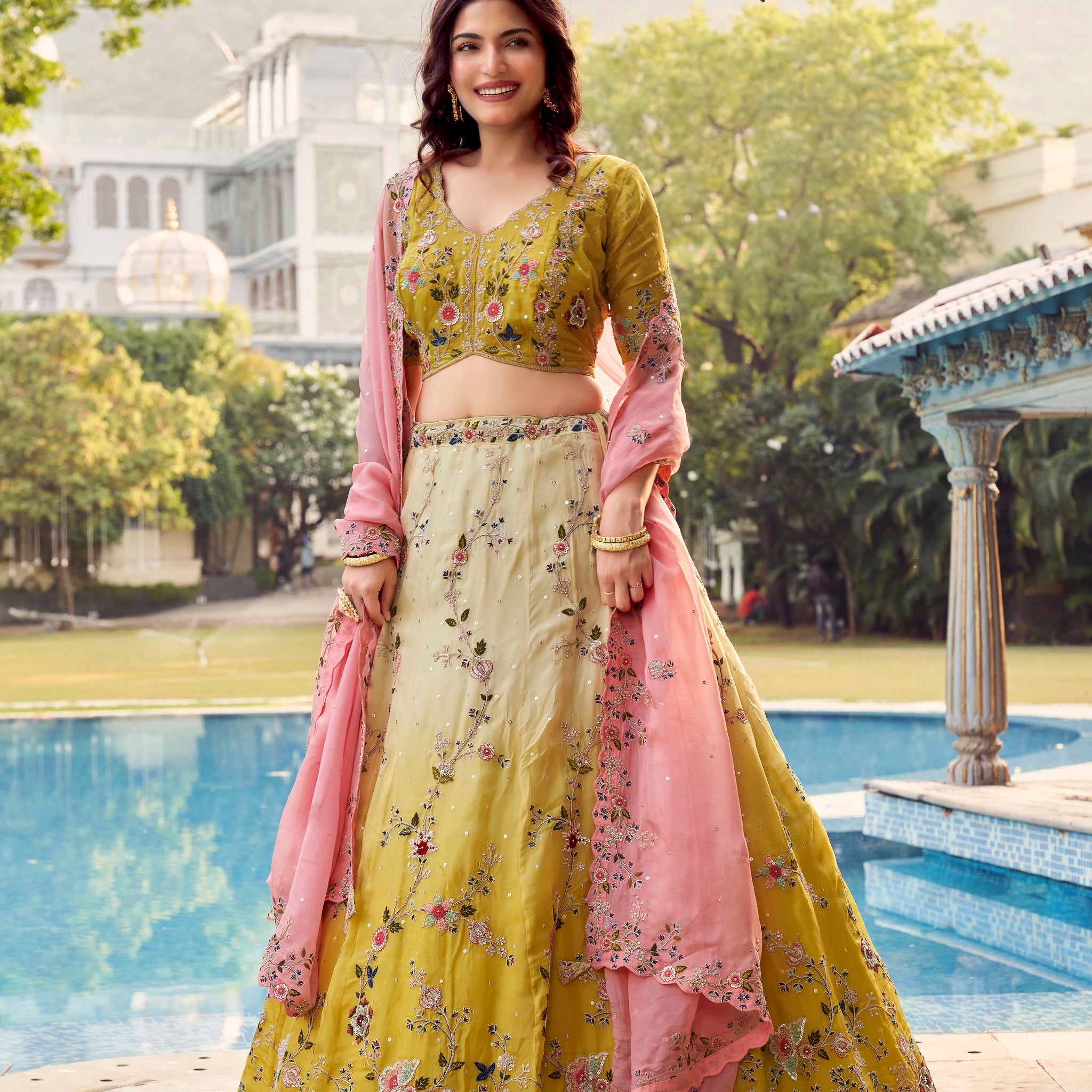 Yellow Floral Designer Bridal Lehenga with Intricate Embellishments