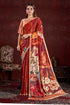 Red Pure Soft Crape With Flower Print Satin Saree 