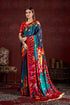 Blue Pure Soft Crape With Flower Print Satin Saree 