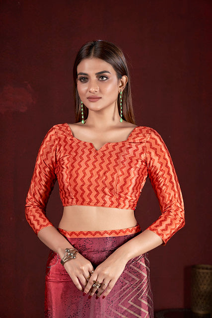 Orange Pure Soft Crape With Flower Print Satin Saree 