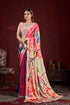 Beige Pure Soft Crape With Flower Print Satin Saree 