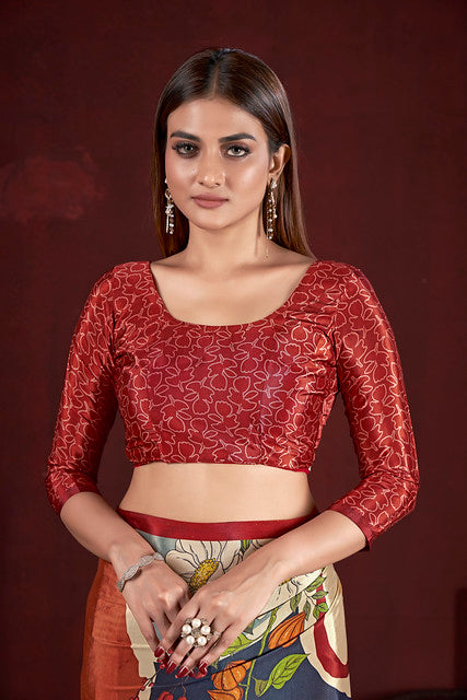 Multicolour Pure Soft Crape With Flower Print Satin Saree 