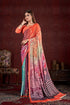 Orange Pure Soft Crape With Flower Print Satin Saree 