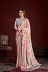 Peach Pure Soft Crape With Flower Print Satin Saree 