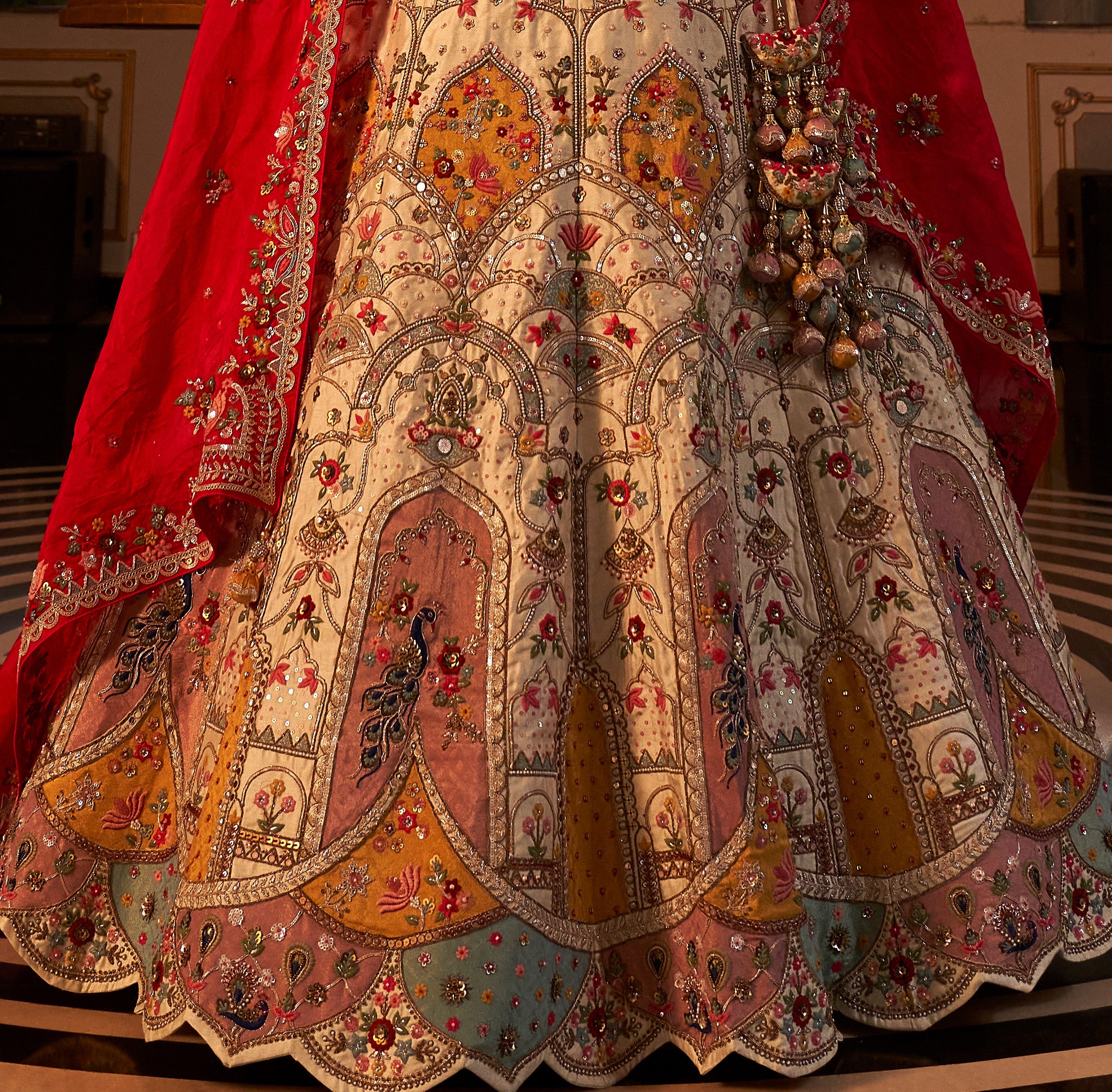 White Bridal Lehenga Choli with Premium Embroidery and Latkan