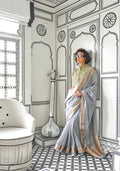 Grey Moss Chiffon Handloom Saree with Zari Lining and Jacquard Blouse