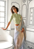 Grey Moss Chiffon Handloom Saree with Zari Lining and Jacquard Blouse