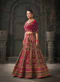 Burgundy & Fuchsia Pink Velvet Lehenga Choli with Double Dupatta
