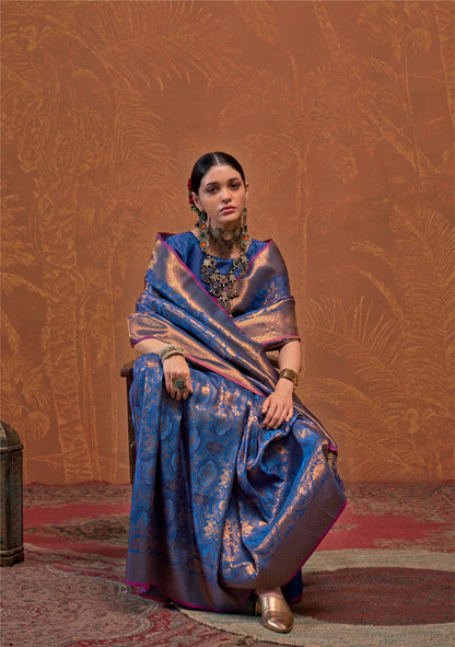 Blue Handloom Weaving Silk Saree with Silk Blouse