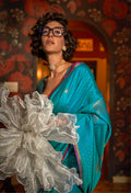 Teal Green Handloom Silk Saree with Intricate Zari Work