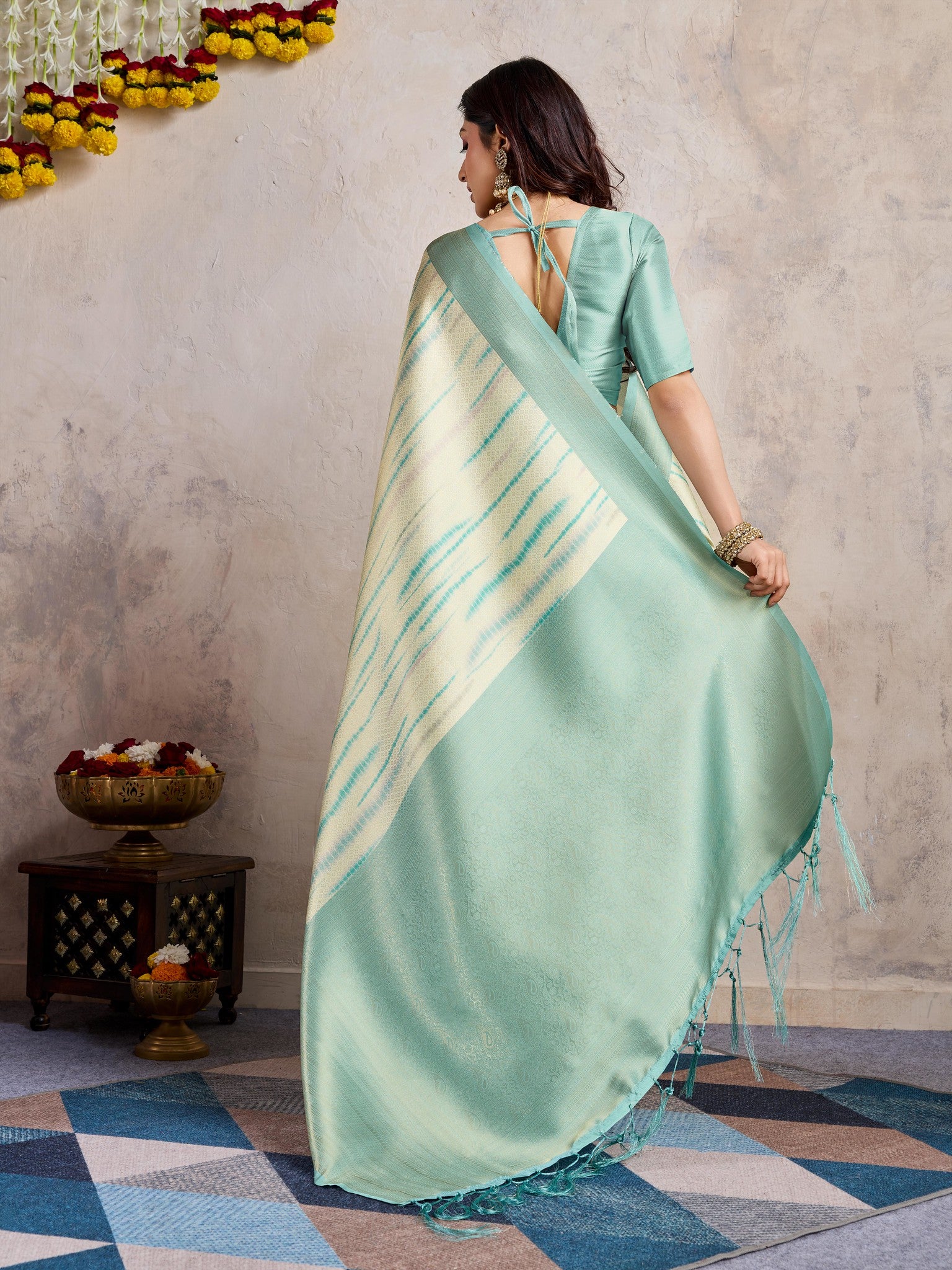 Soft Banarasi Silk Saree with Aqua Zari Weaving