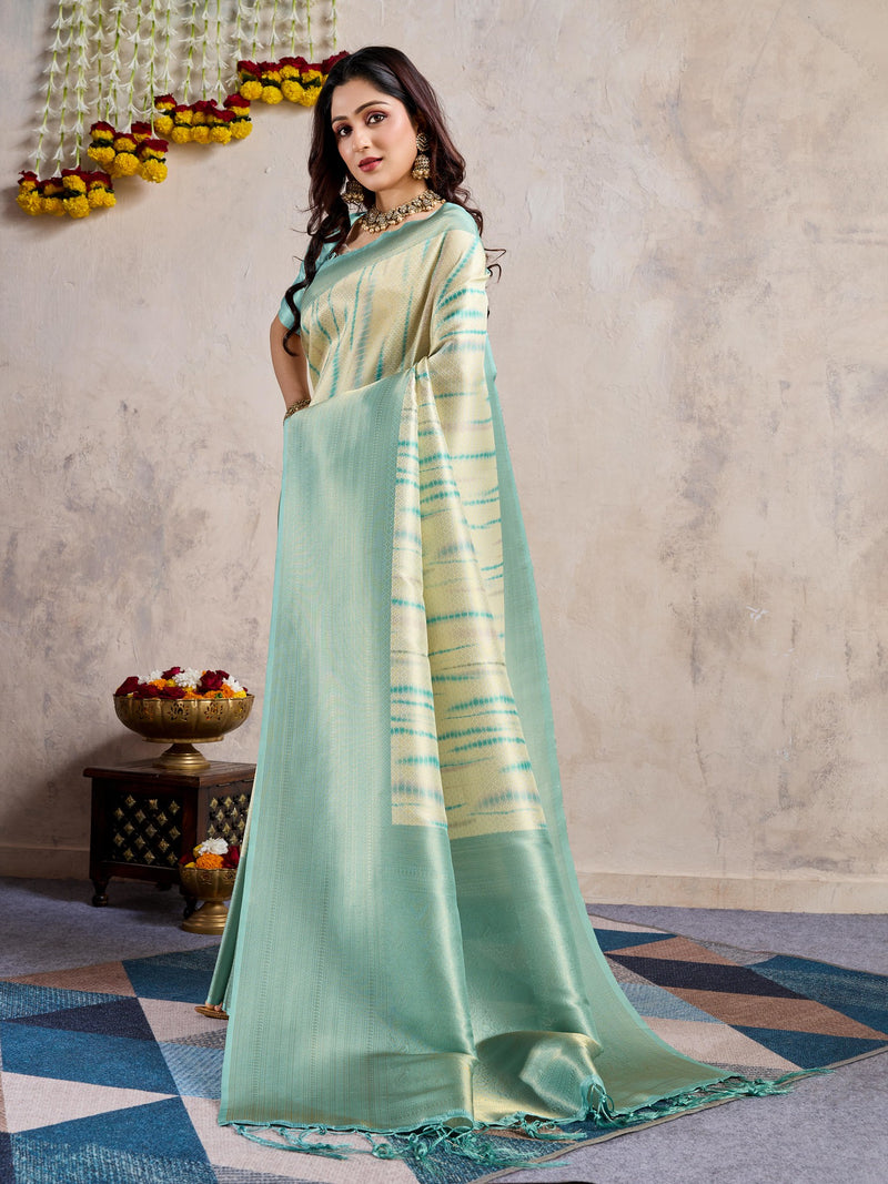 Soft Banarasi Silk Saree with Aqua Zari Weaving