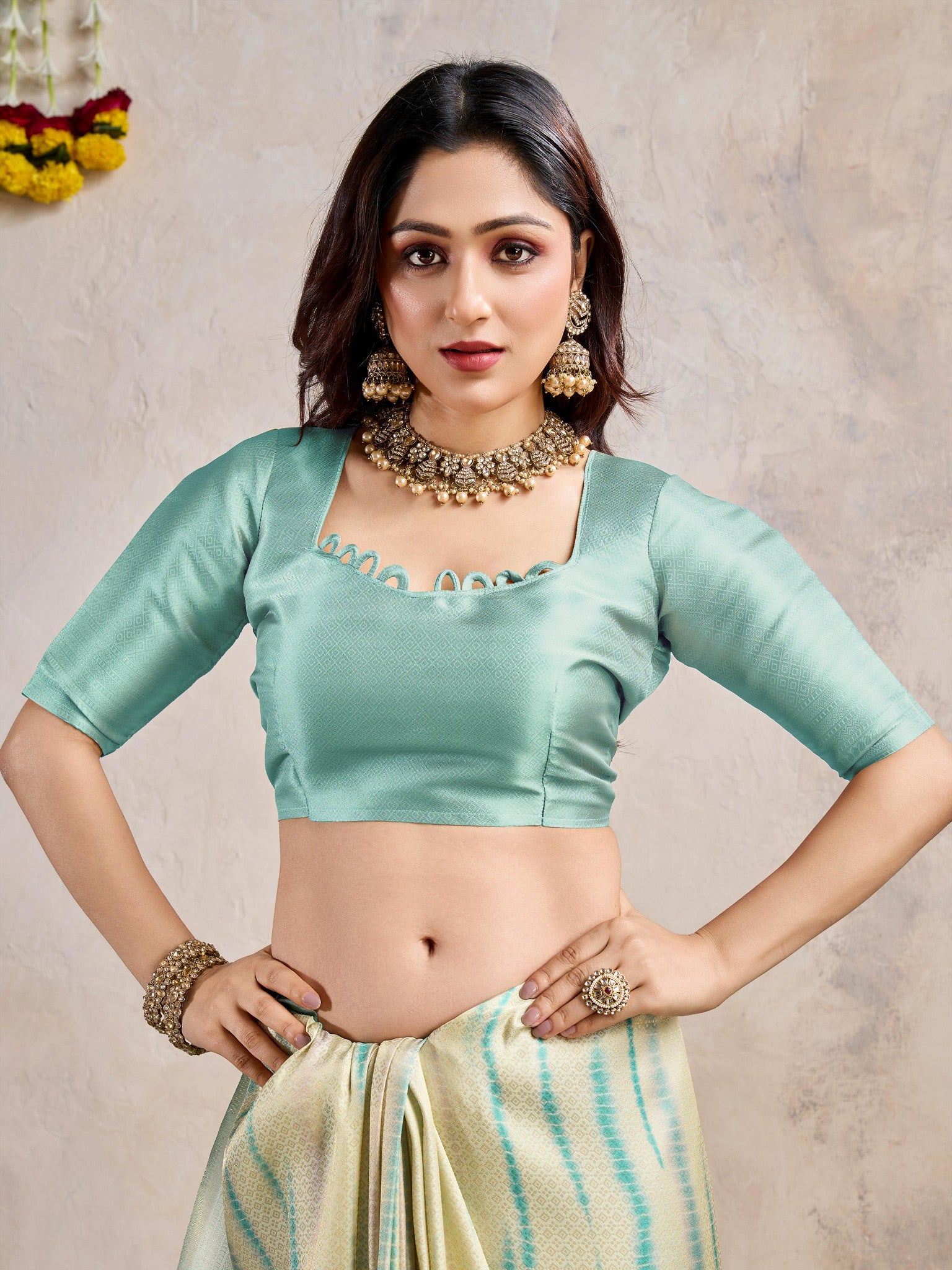 Soft Banarasi Silk Saree with Aqua Zari Weaving