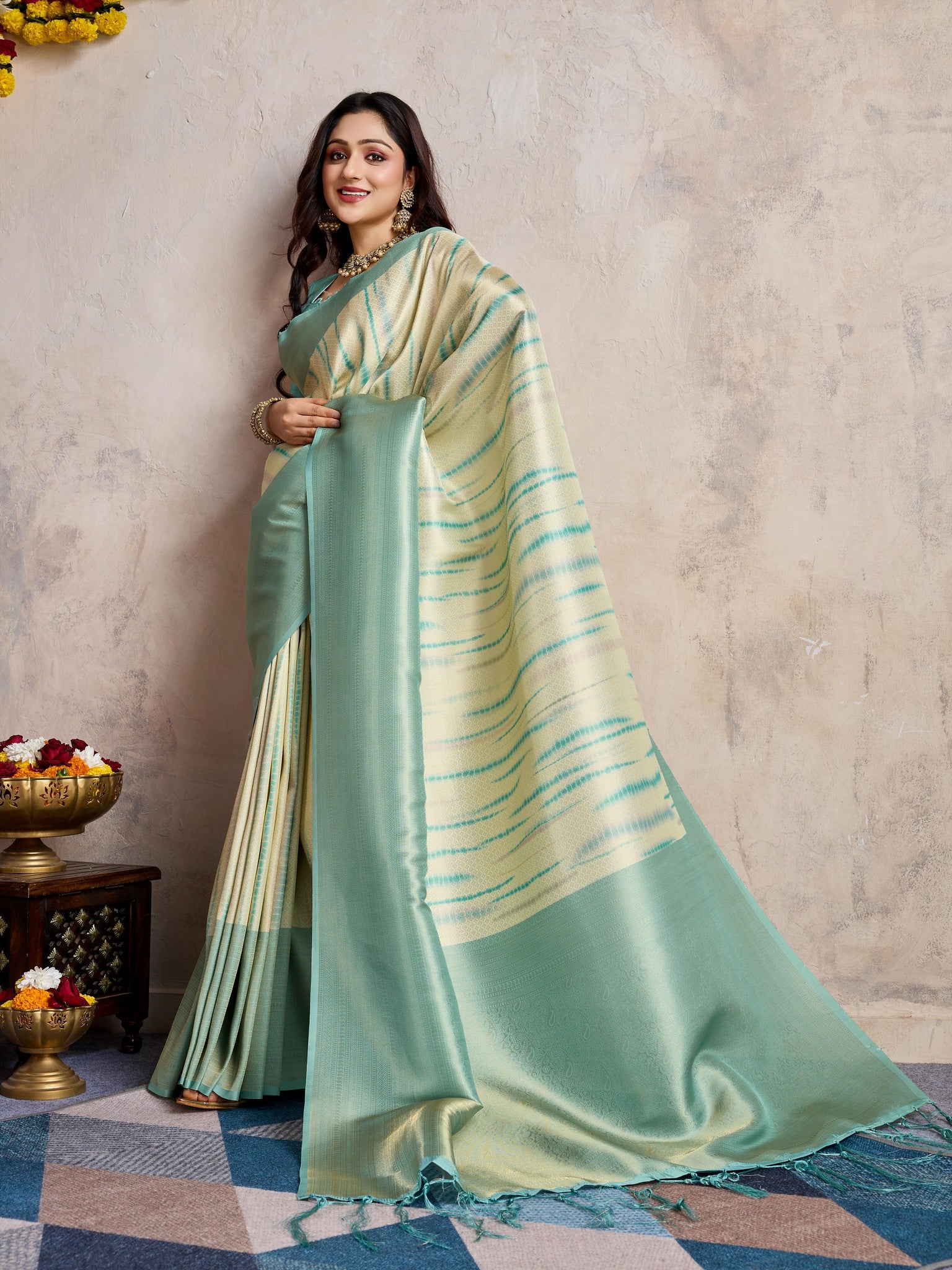 Soft Banarasi Silk Saree with Aqua Zari Weaving