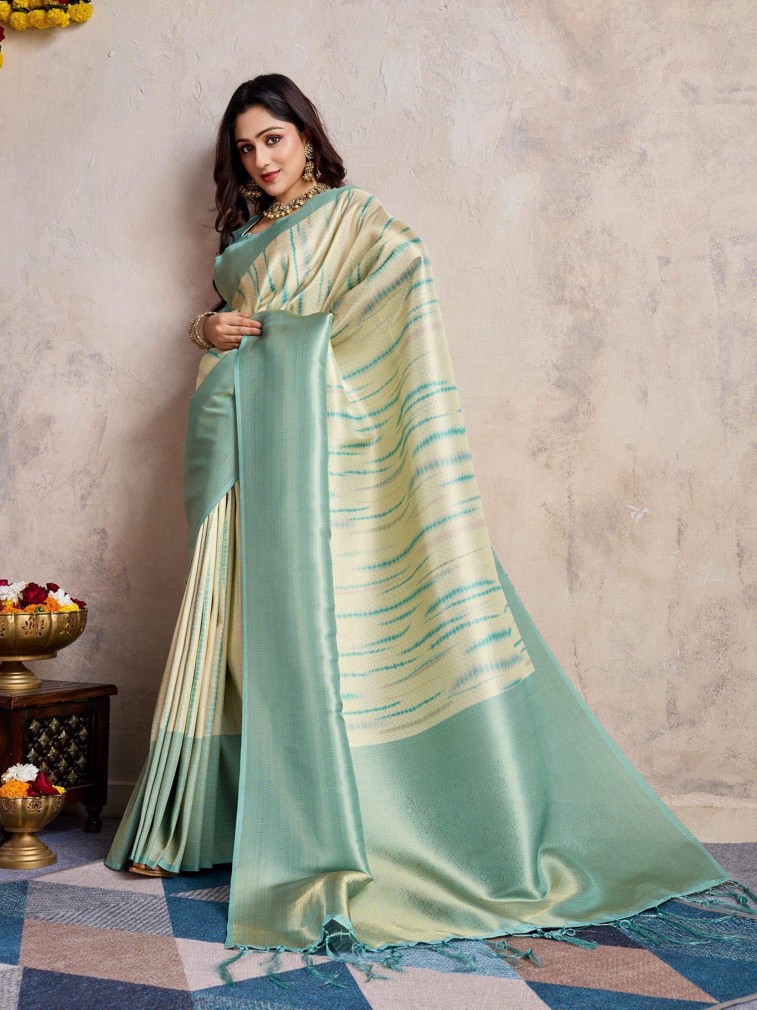 Soft Banarasi Silk Saree with Aqua Zari Weaving