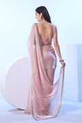 Glossy pink saree with border