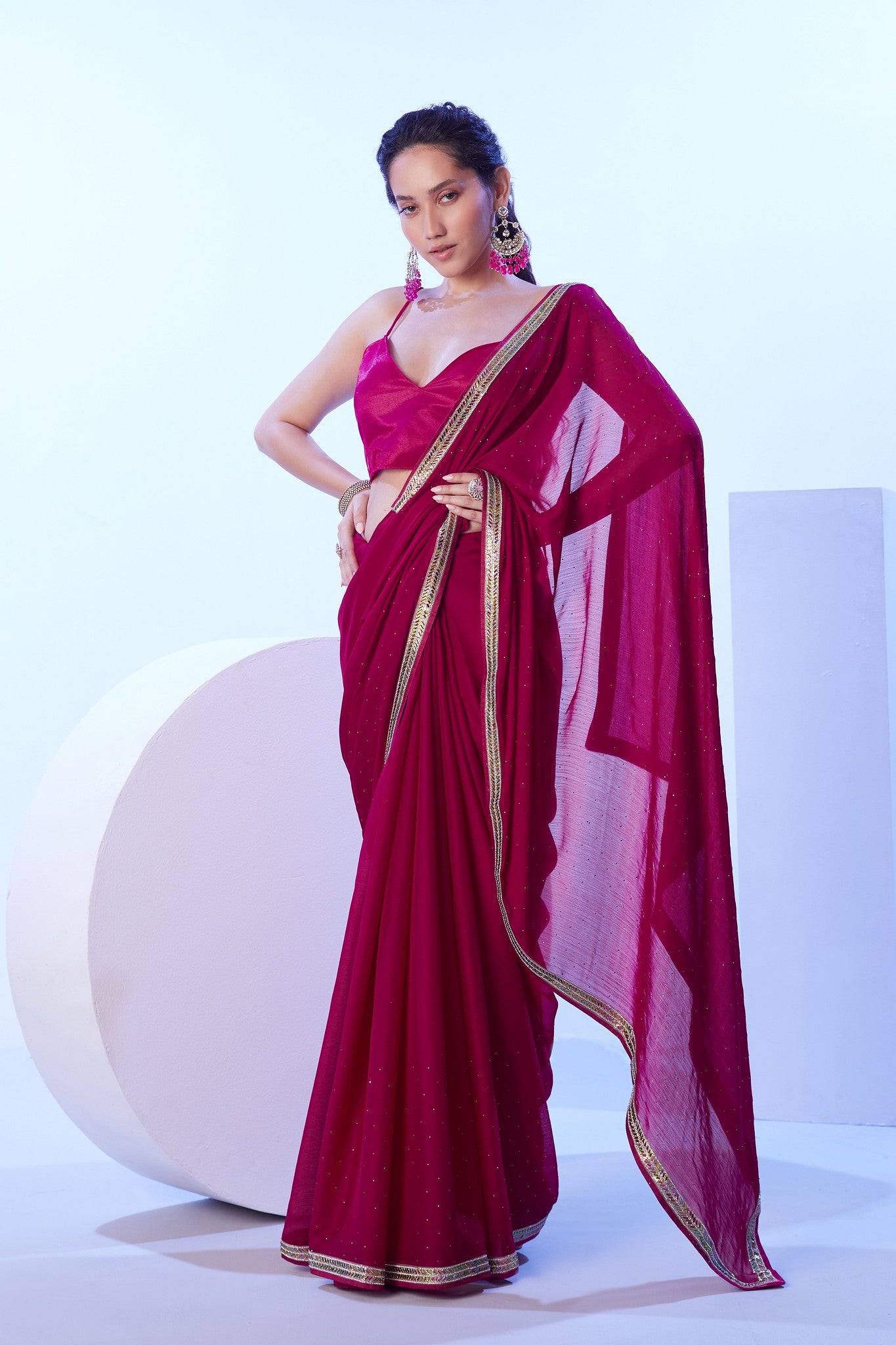 Maroon jimmy choo saree with border