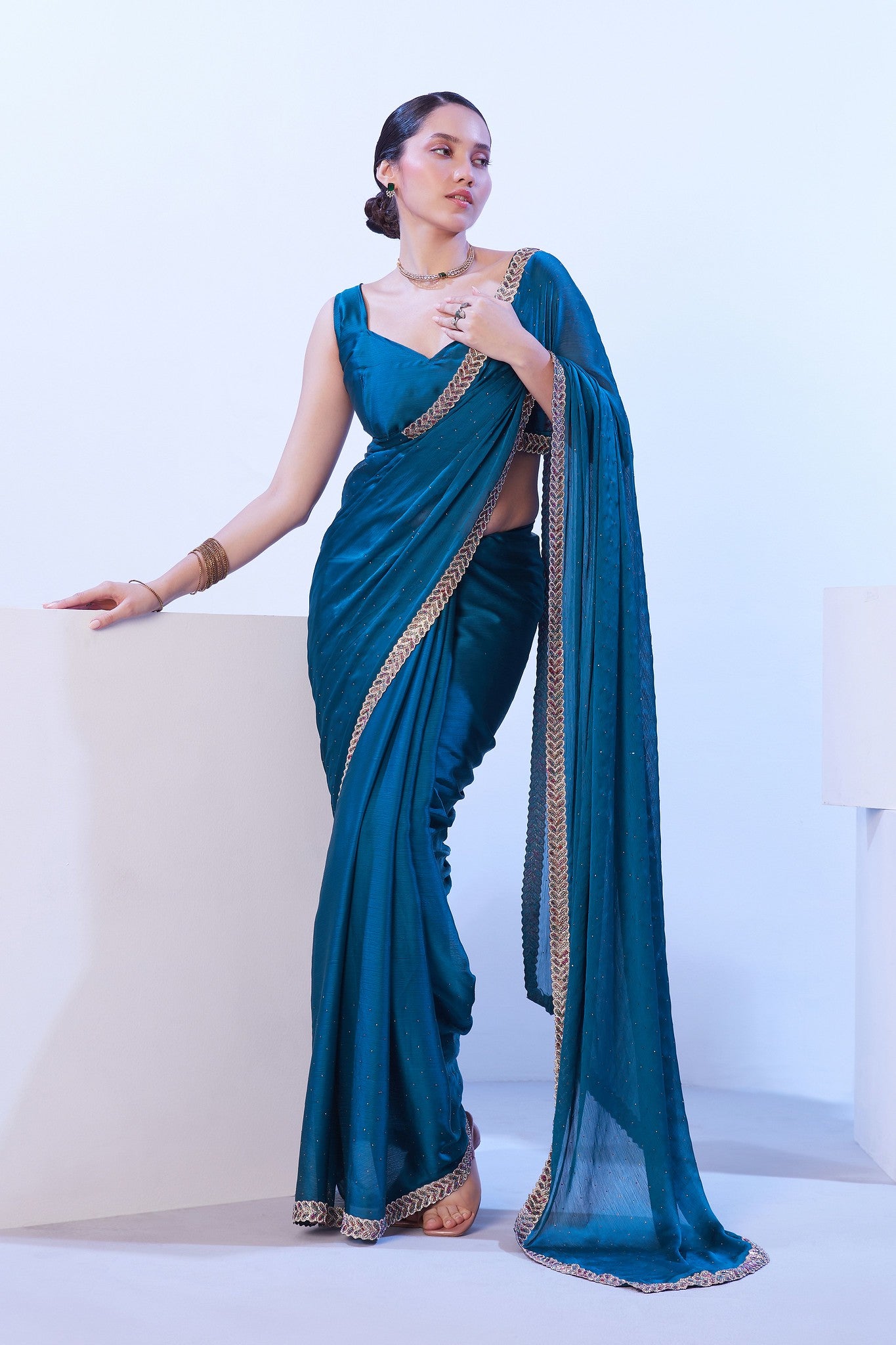 Designer teal saree for women