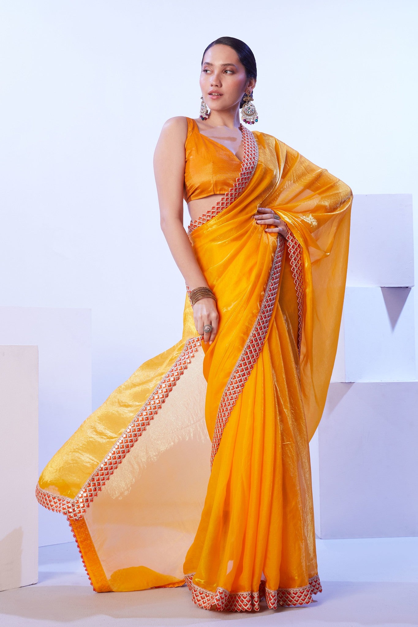 Mustard yellow Jimmy Choo saree for Haldi