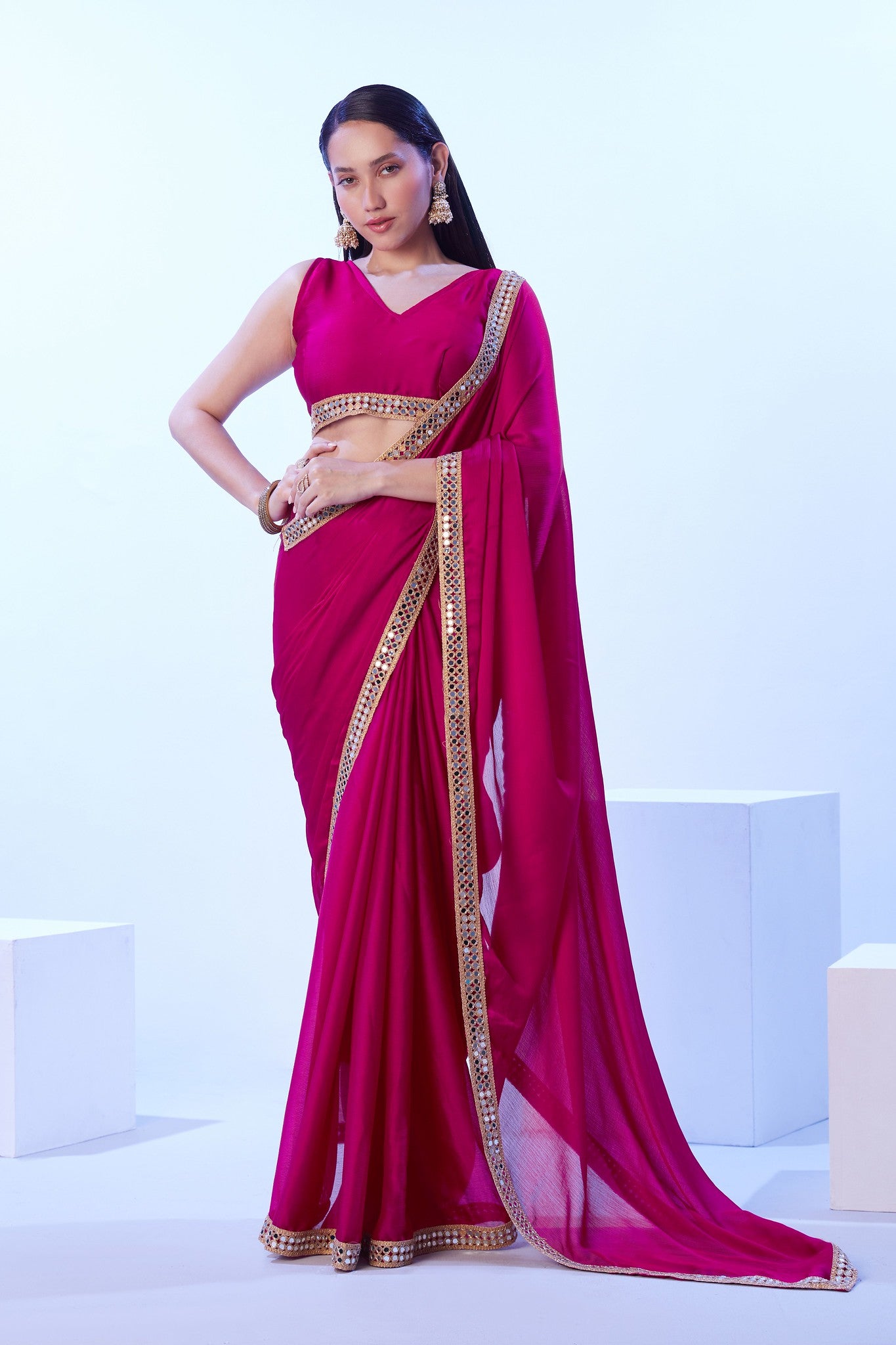 Wine colored jimmy choo saree with border