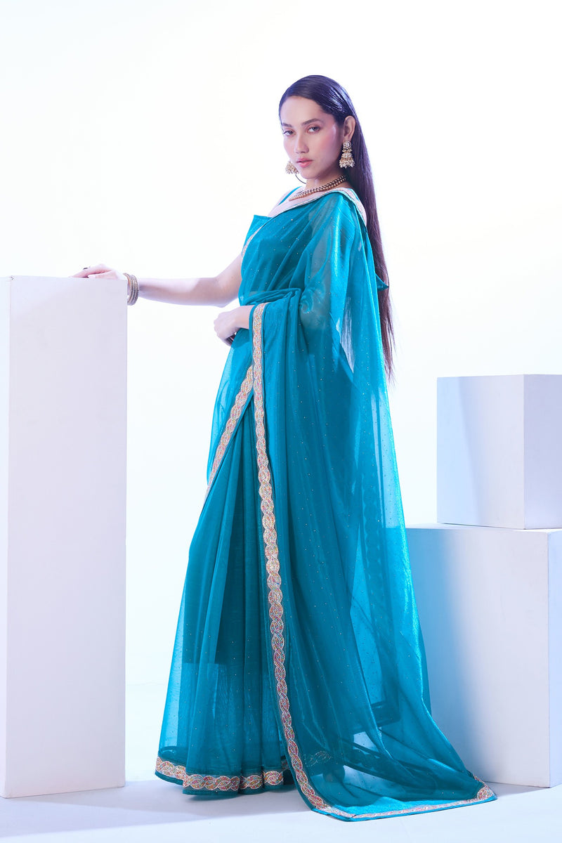 Festive wear green saree for bridesmaids