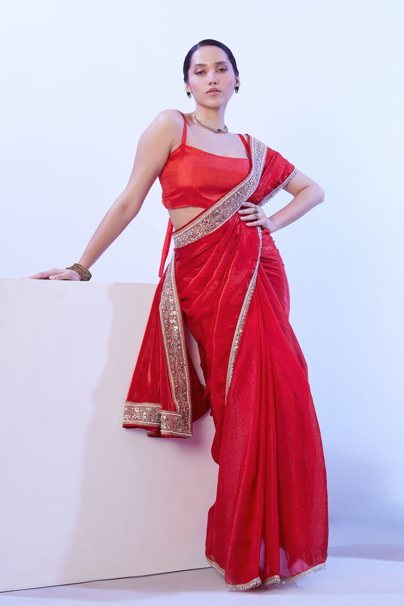 Red Jimmy Choo saree with sequin border