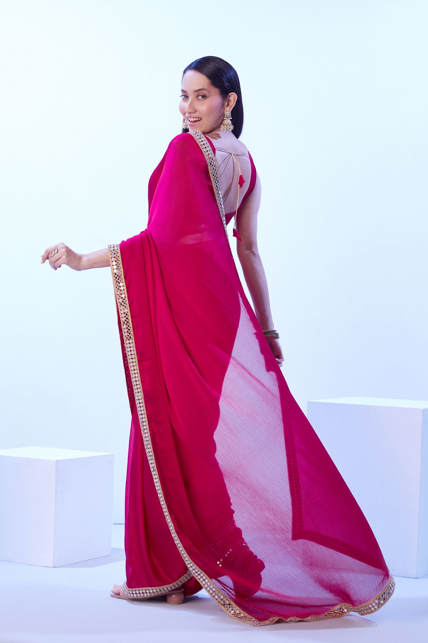 Glossy wine saree for weddings