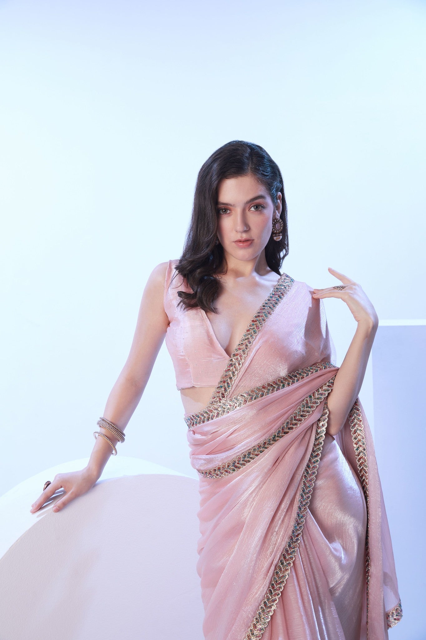 Elegant jimmy choo saree for wedding guest