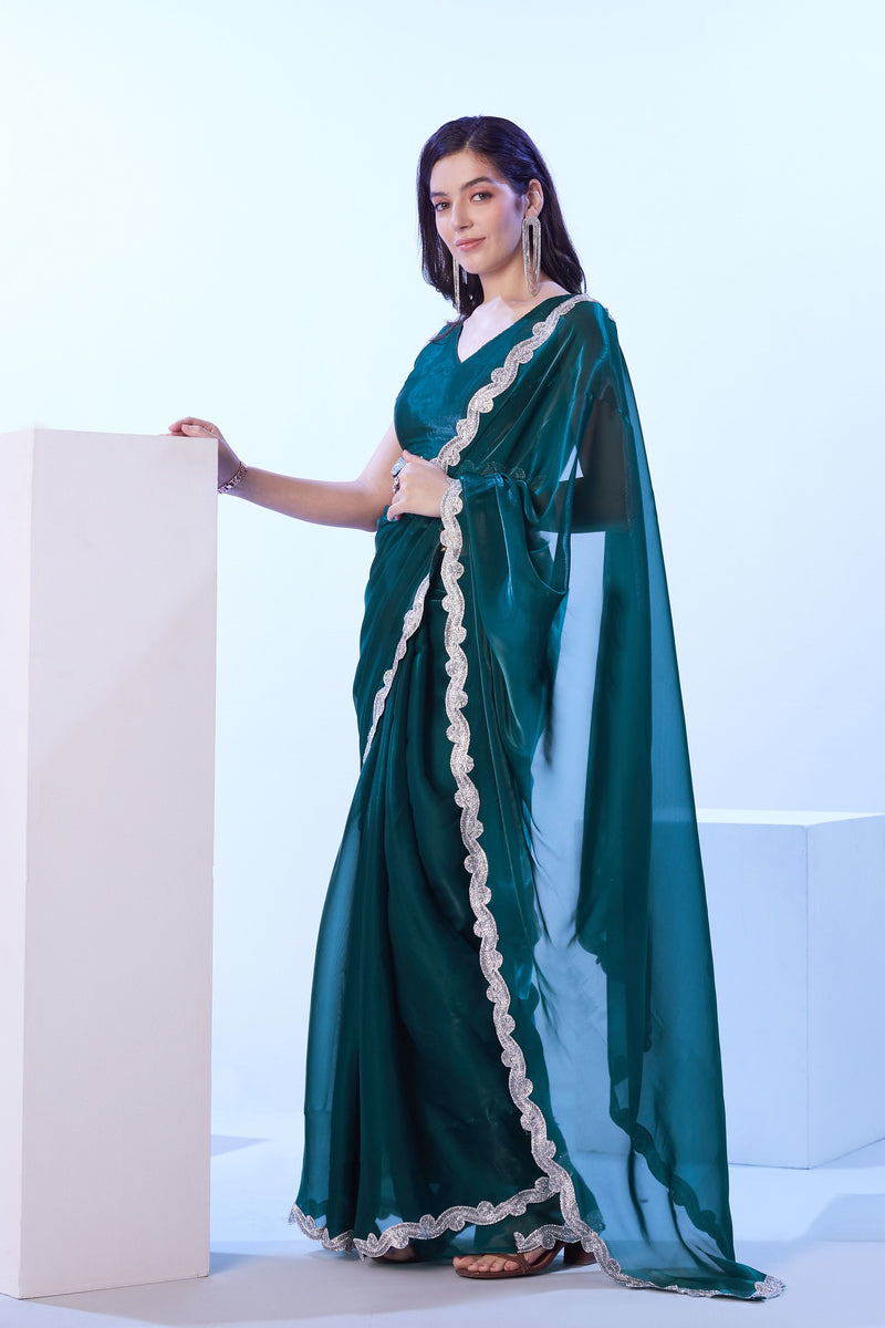 Festive wear green saree for bridesmaids
