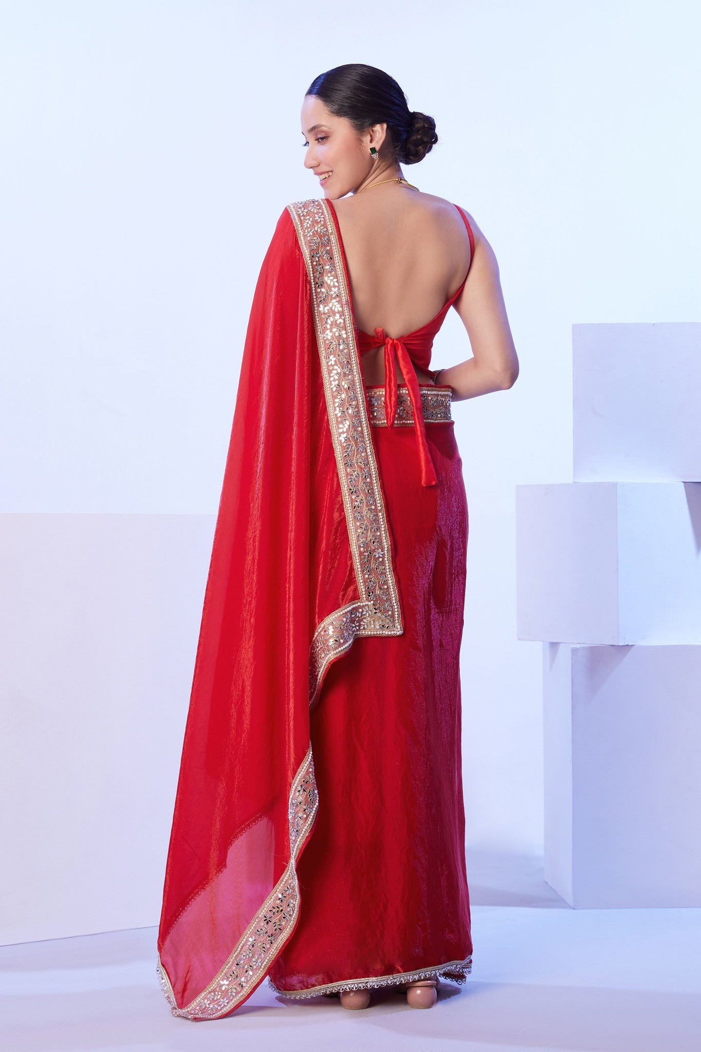Classic Indian red saree with lace border