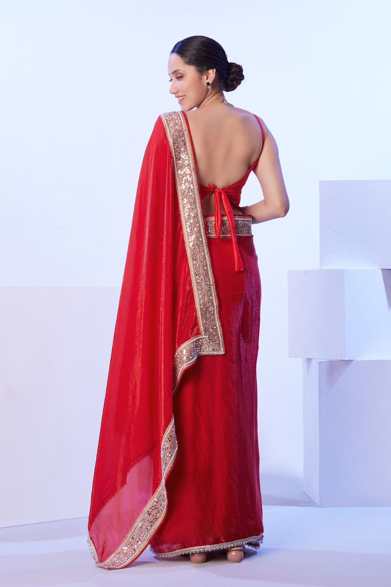 Classic Indian red saree with lace border