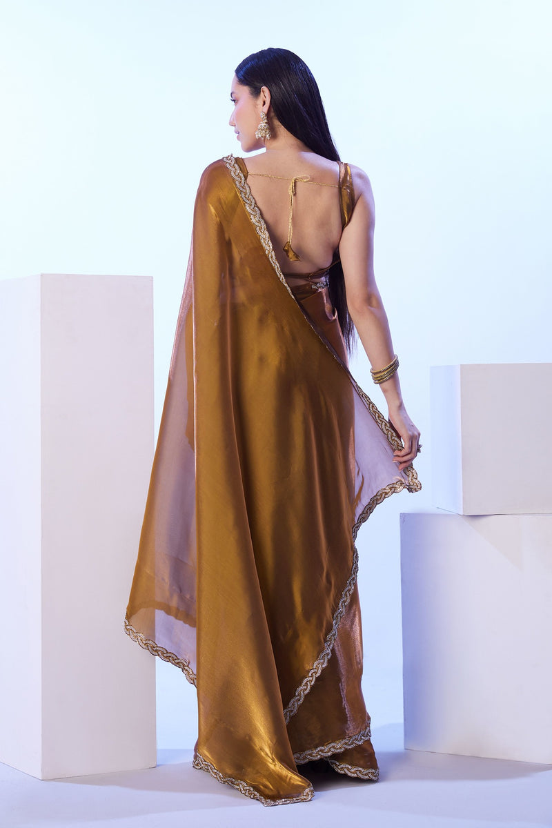 Indian wedding saree in brown jimmy choo fabric