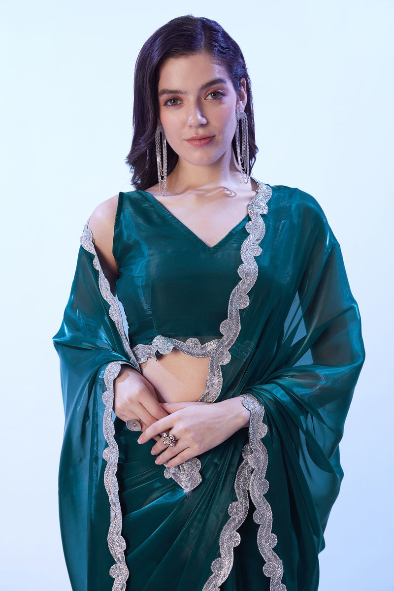 Glossy Jimmy Choo saree in teal green