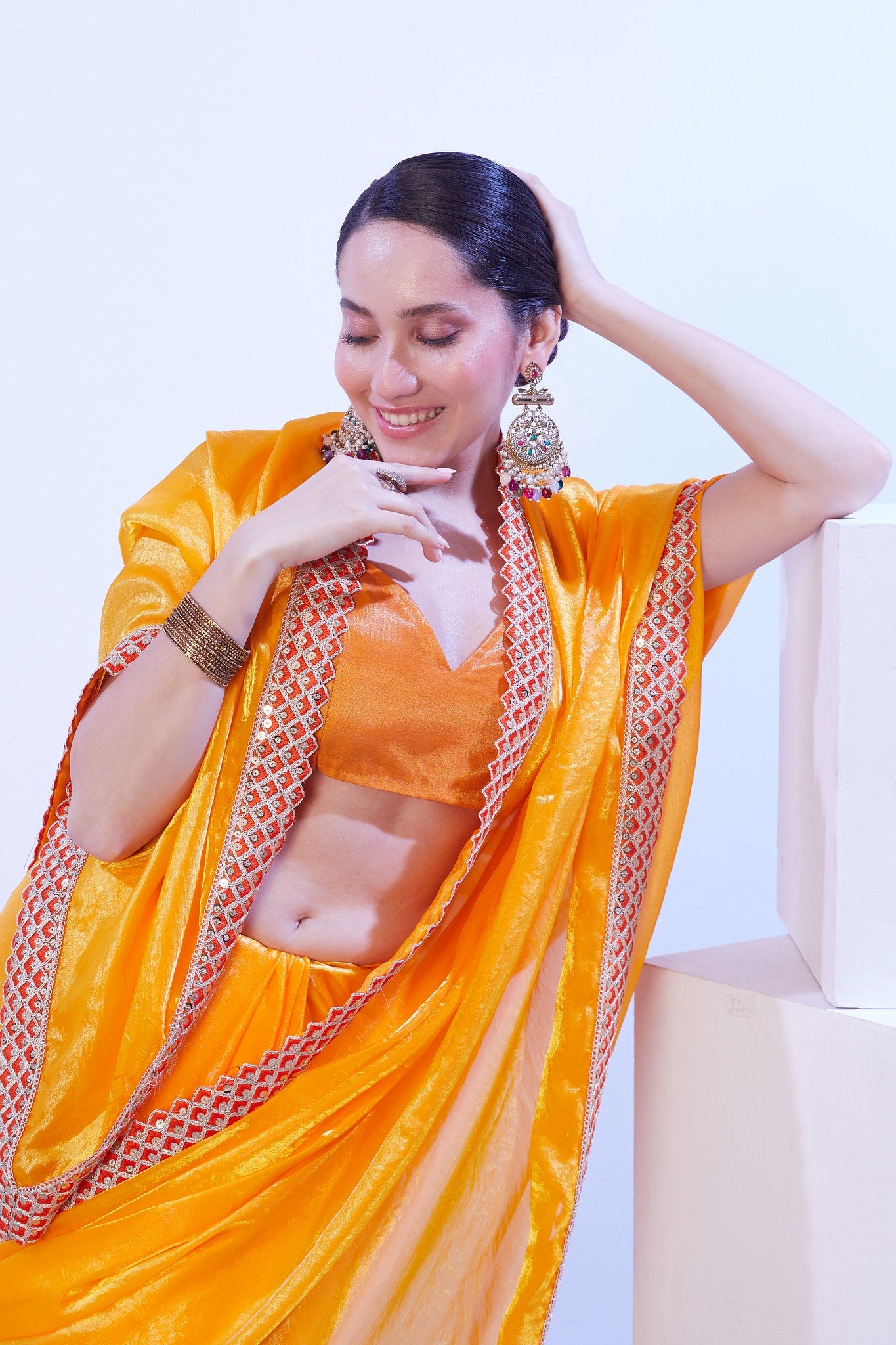 Designer yellow saree for wedding guest