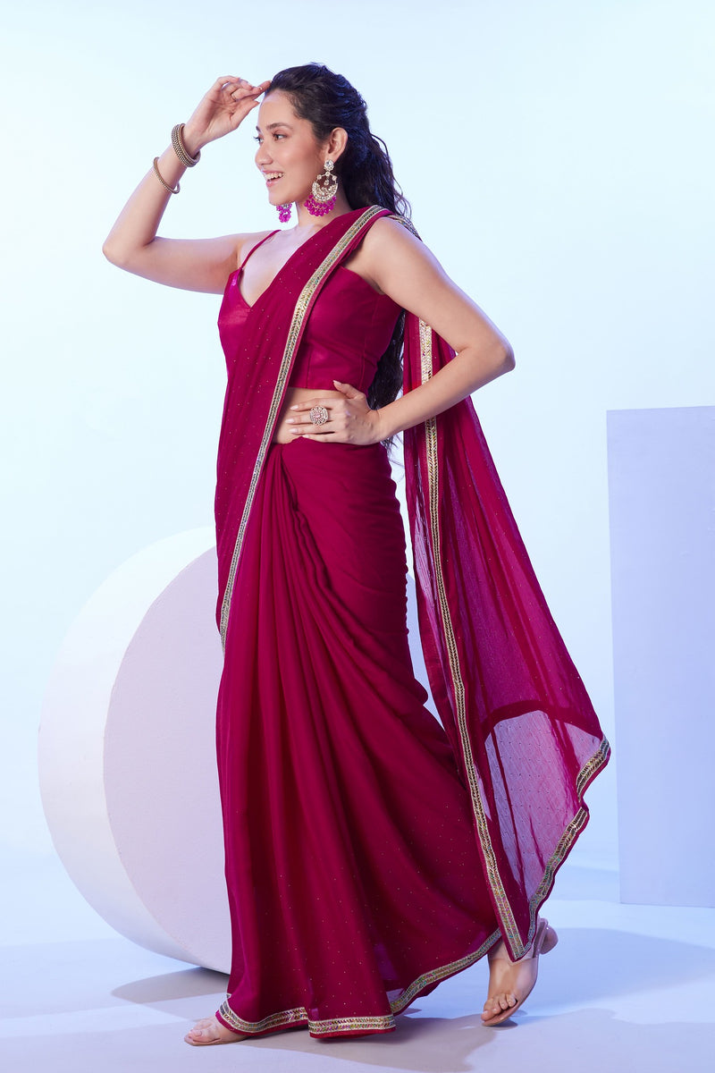 Designer maroon saree for wedding